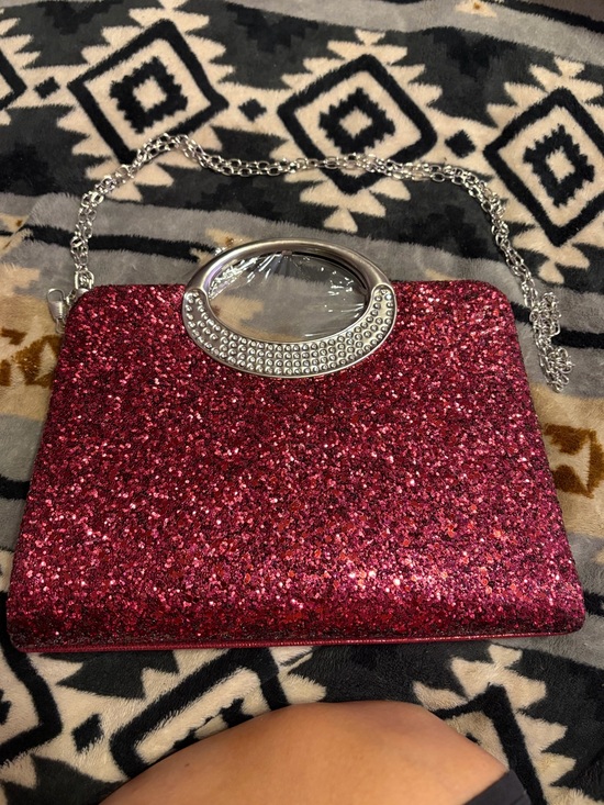 unbranded Handbags - NWT Sparkling Fuchsia/Burgundy Glitter Clutch with Silver Crossbody Chain